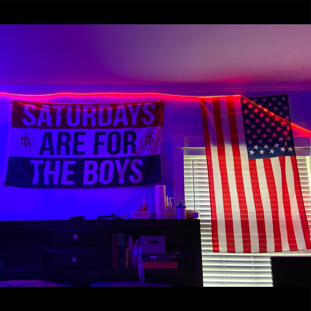 Barstool flag and an American flag